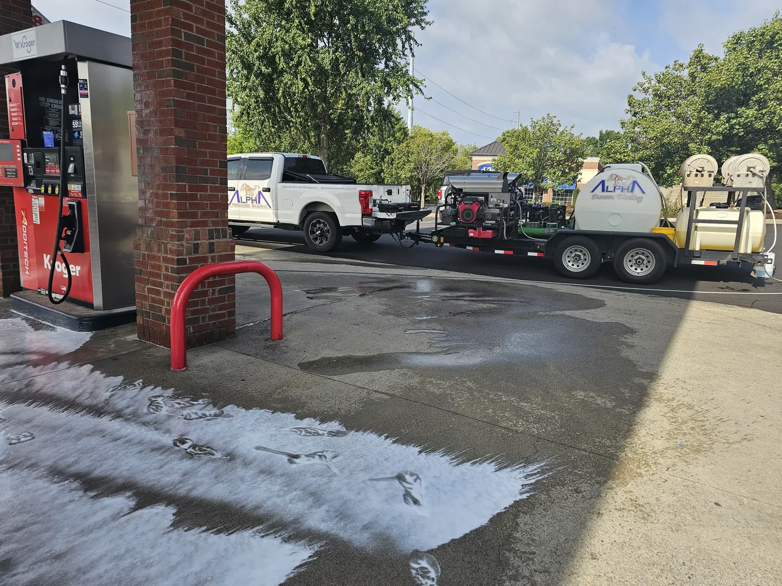 Kroger fuel station concrete wash in progress, Dallas Highway, Due West, Cobb County, GA (Aug 2024)