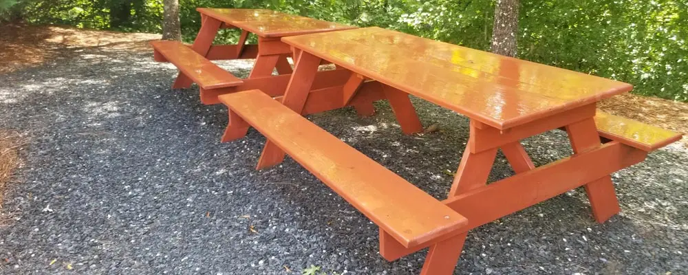 Teak garden bench after pressure washing, Mars Hill Acres, Acworth (Cobb County) (Oct 2018)
